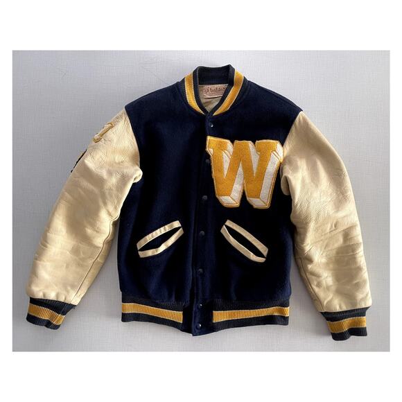 Ripon Award Jacket Other - Ripon Award Letterman Jacket Sz S/M Blue Wool Leather Vintage 80s Varsity Lined